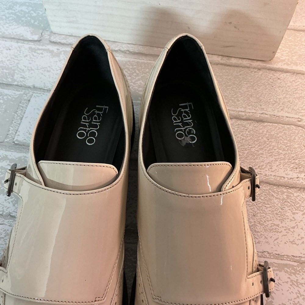 Franco Sarto Cream Patent Loafers with Black Soles - Picture 3 of 6